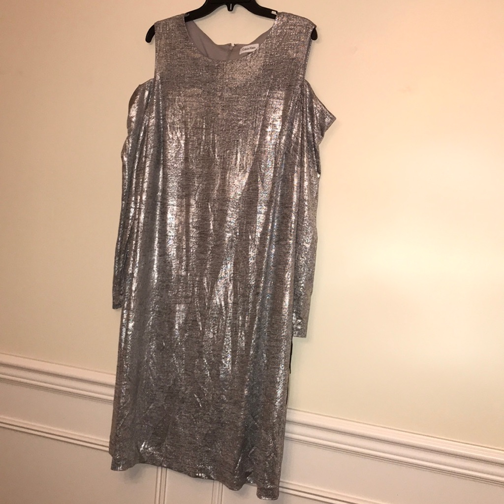 Nwt Calvin Klein Women Sparkling Silver Dress 22w
